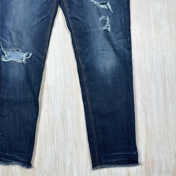 American Eagle Tomgirl Distressed Raw Hem Dark Wash Super Stretch Denim Jeans 6 - Picture 3 of 15